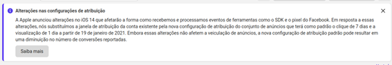 Mensagem da Apple sobre alterações no iOS 14